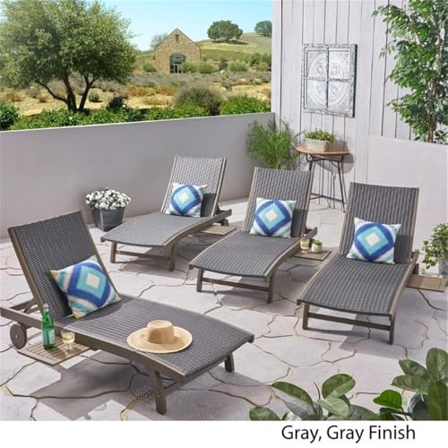 Noble House Banzai Outdoor Wicker and Wood Chaise Lounge Set of 4 Gray