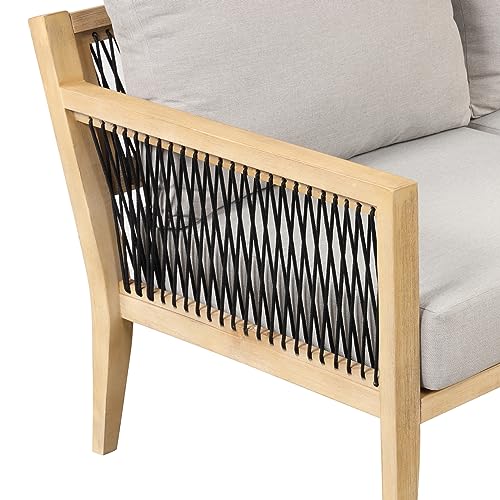 Nathan James Freya Bohemian Wood Loveseat Gray Cushion/Natural Brown Wood