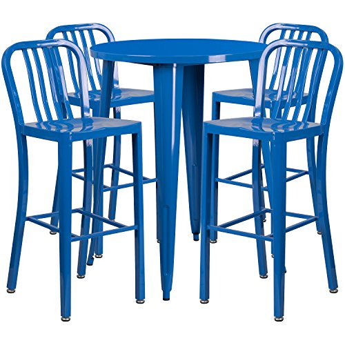 Flash Furniture 30" Round Blue Metal Indoor-Outdoor Bar Table Set with 4 Stools