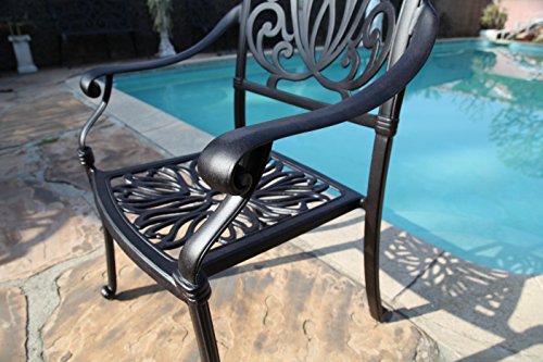 GrandPatioFurniture.com CBM Patio Elisabeth 9 Piece Dining Set with 2 Swivel Rockers and 6 Arm-Chairs Black Brown