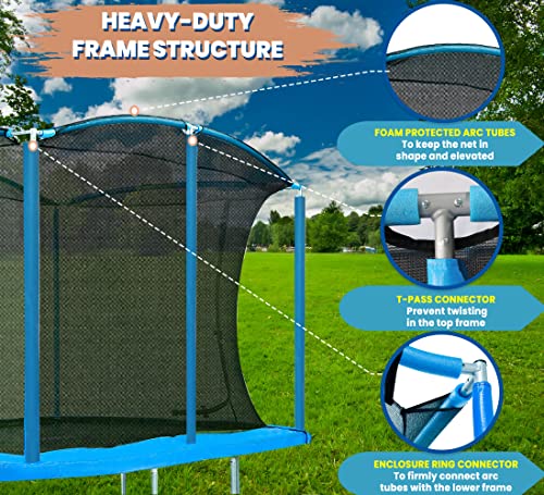 Upper Bounce Rectangular Trampoline with Enclosure Cyan Blue