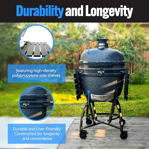 Slow 'N Sear Deluxe Kamado Grill 22" for Two-Zone Charcoal Cooking