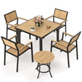 Pamapic 6-Piece Outdoor Aluminum Patio Dining Set with Plastic-Wood Table Top and 4 Stackable Chairs Teak