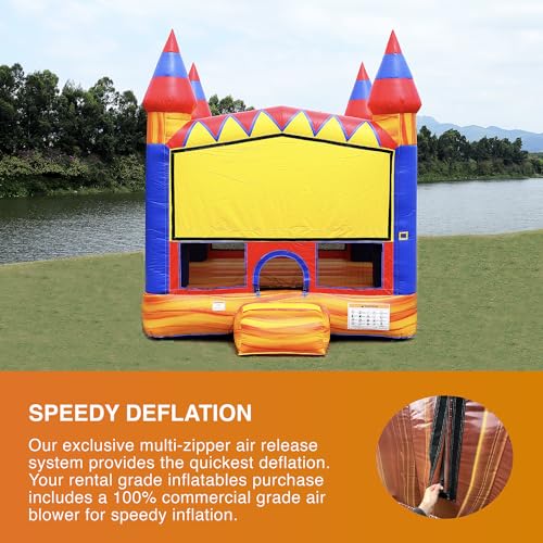 JumpOrange Commercial Grade Turbo Blaze Bounce House 13'x13' Red/Yellow/Blue Fire Marble Vinyl