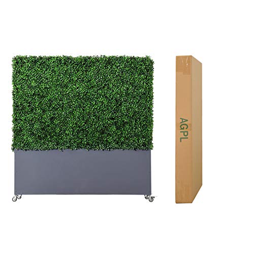 AGPL Artificial Boxwood Hedge with Stainless Steel Planter Green 48"W x 12"D x 51"H