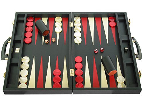 Zaza & Sacci Leather Backgammon Set 20" Black Case