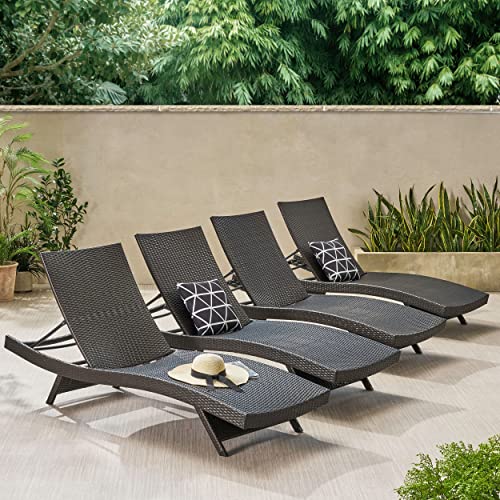 Christopher Knight Home Salem Outdoor Wicker Chaise Lounge Chairs 4-Pcs Set Multibrown