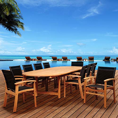 International Home Miami Amazonia Teak 11 Piece Extendable Patio Dining Set Black