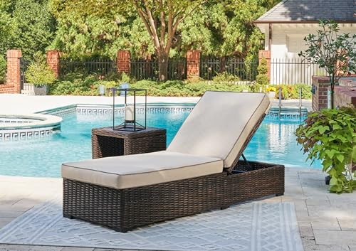 Signature Design by Ashley Coastline Bay Casual Outdoor Armless Chaise Lounge with Cushion Beige & Dark Brown