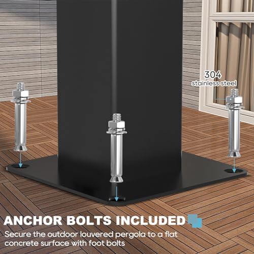 GS CHIER Outdoor Louvered Pergola 10' x 10' Adjustable Roof Black with Curtain
