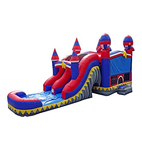 JumpOrange Commercial Inflatable Rocket Titan Dual Lane Bounce House with Slide Combo Rocket