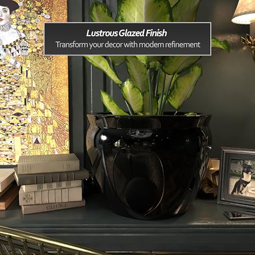 Red Lantern Large 20" Porcelain Fishbowl Planter Black