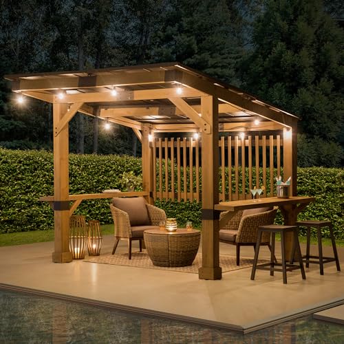 SummerCove Sunjoy Wooden Grill Gazebo 10 ft. x 11 ft. Cedar Frame with Matte Black Aluminum Hardtop