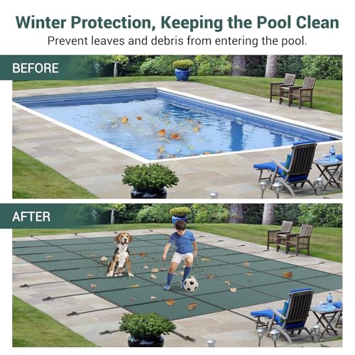 GarveeLife Winter Pool Safety Cover 20x40 Ft Rectangle with Center End Steps Green