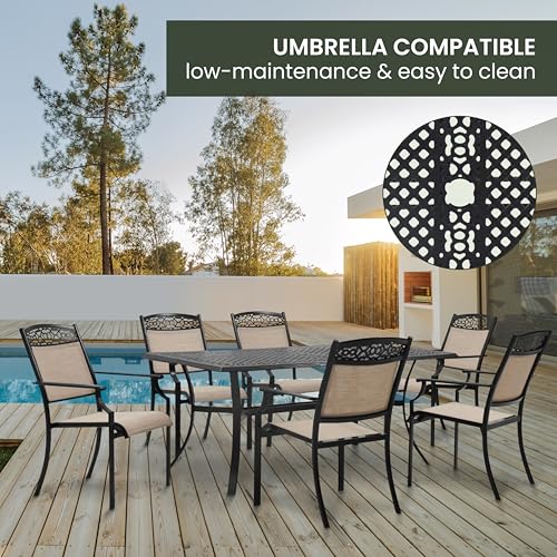 Hanover Lisbon 7-Piece Patio Dining Set Tan