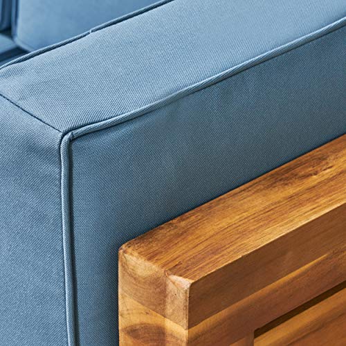 Great Deal Furniture GDFStudio Outdoor Sectional Loveseat Set 2-Seater Acacia Wood Teak Blue