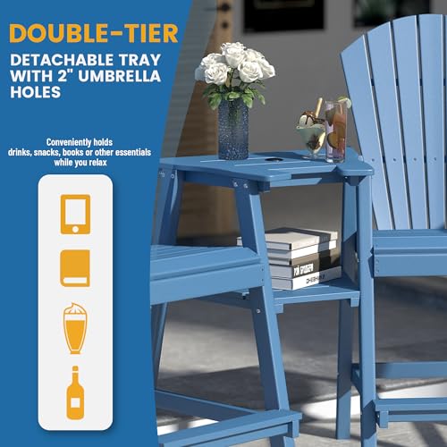FOOWIN Tall Adirondack Chairs Set of 4 Recycled Poly Patio Stools with Tray Navy Blue