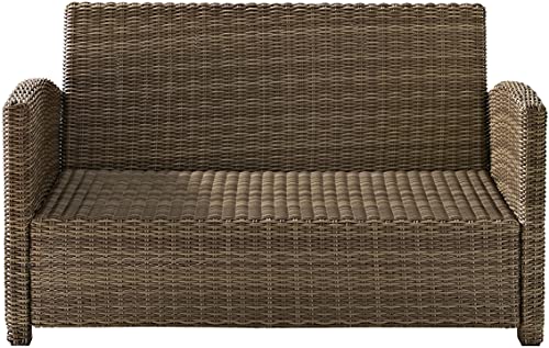 Crosley Furniture Bradenton Wicker Outdoor Loveseat Weathered Brown with Gray Cushions