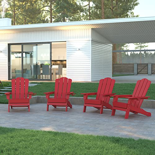 EMMA + OLIVER Tiverton Adirondack Chairs Set of 4 Weather Resistant Poly Resin Red