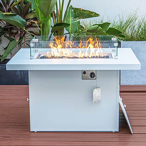LeisureMod Chelsea 7-Piece Outdoor Patio Conversation Set with Fire Pit Table Black