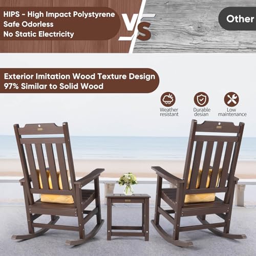 hOmeQomi Rocking Chairs Set of 4 All Weather Resistant Poly Lumber Brown