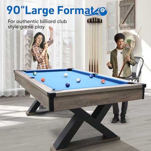 WAQINBR 7 ft Pool Table Rustic Blond K-Shaped Legs Royal Blue Cloth