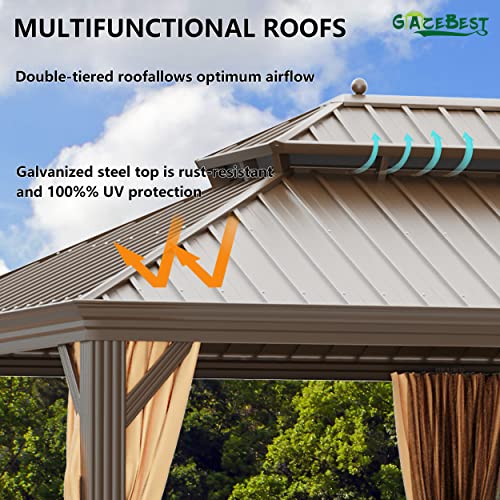 GAZEBEST 12' x 22' Permanent Hardtop Gazebo Brown