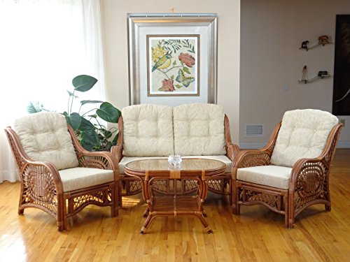 SunBear Furniture Lounge Malibu Loveseat Sofa ECO Natural Rattan Wicker Handmade Design Cognac