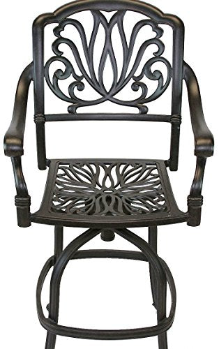 Patio Land Elizabeth Outdoor Patio Swivel Bar Stools 30" Cast Aluminum Dark Bronze Sunbrella Sesame