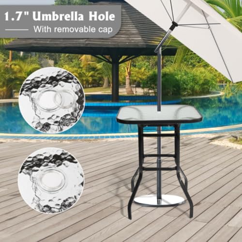 Generic 5 Piece Outdoor Bar Stools Set - 4 Swivel Patio Chairs & 1 Bistro Table with Umbrella Hole Upgraded Brown