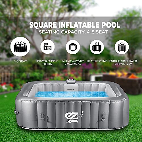 SereneLife Portable Hot Tub 6-Person Square Inflatable Spa with 130 Bubble Jets, LED Lights