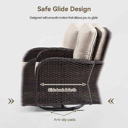 Gardenbee Patio Swivel Glider Wicker Chairs Set of 4 with 2 Side Tables Brown/Beige