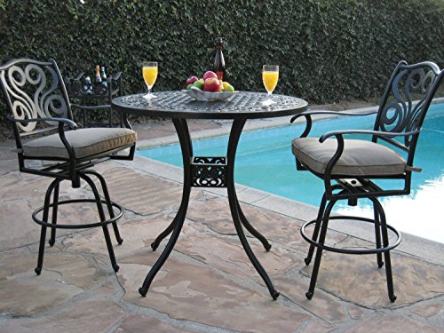 GrandPatioFurniture.com 4 Outdoor 24" Counter High Cast Aluminum Swivel Bar Stool Brown
