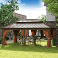 Jolydale Sonegra 12' x 20' Permanent Hardtop Gazebo Aluminum Frame with Curtains & Netting Brown