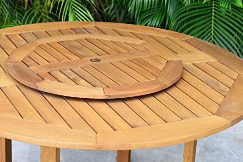 Amazonia Powell 7-Piece Wood Patio Dining Set Round Table with Lazy Susan Light Brown - Teak Finish