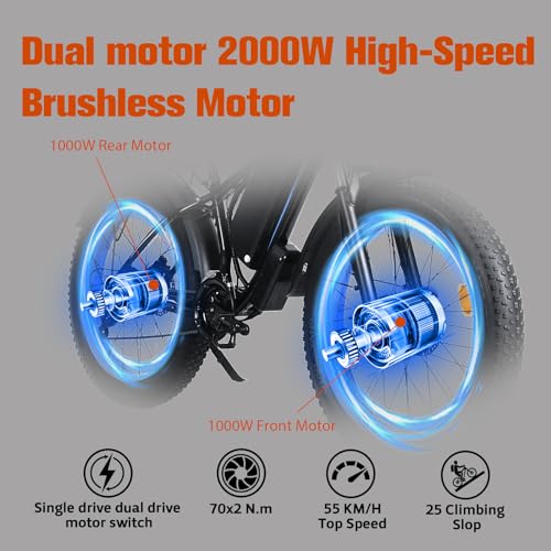 Ronson Electric Bicycle for Adults Dual Motor 1000W/2000W 48V/23AH Black-2000W (New upgraded style)