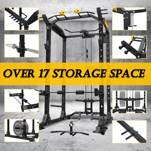 ToughFit 2024 Upgraded T2 Power Cage Multi-Function Power Rack with Lat Pulldown System Squat Rack Black