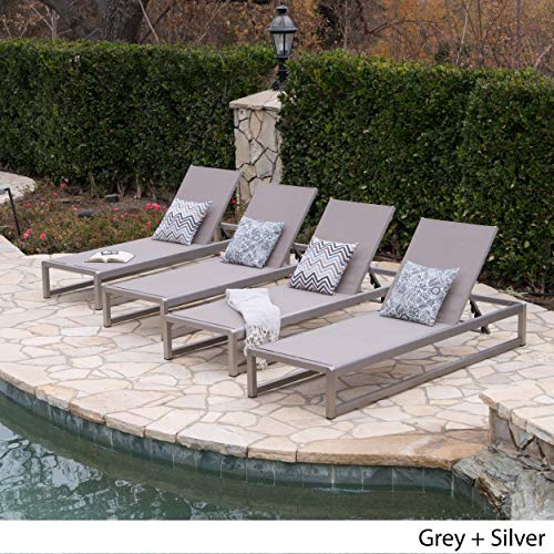 Christopher Knight Home Chloe Outdoor Mesh Chaise Lounge Set, 4-Pcs, Grey/Silver