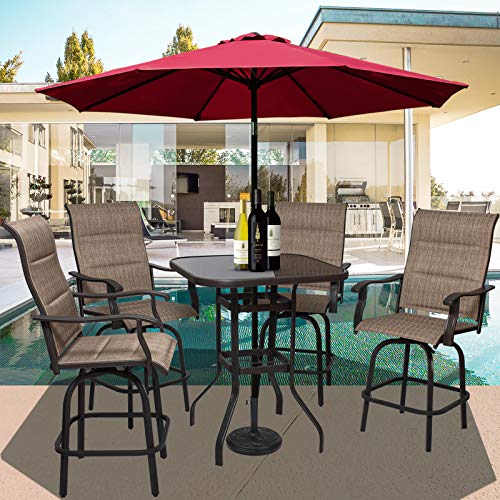 Super Mart 5PC Outdoor Bar Stools Set with Swivel Chairs and Bistro Table Brown