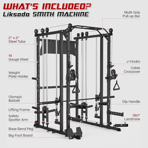Liksodo Smith Machine Power Cage Rack with Cable System Black