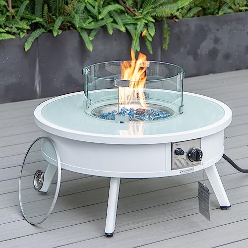 LeisureMod Walbrooke Modern Aluminum 5-Piece Patio Conversation Set with Firepit Table Green