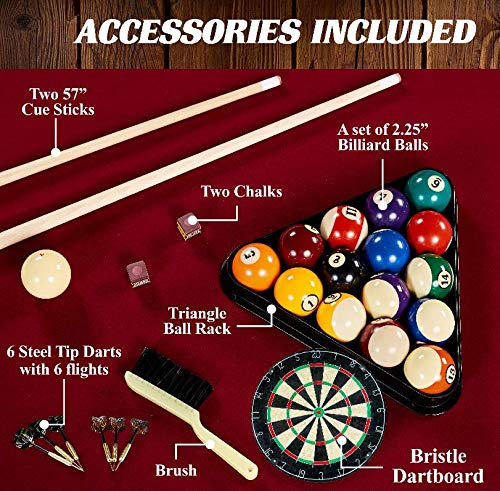 BARRINGTON 90 Inch Ball and Claw Leg Billiard Pool Table with Bonus Cue Rack and Dartboard Set Red