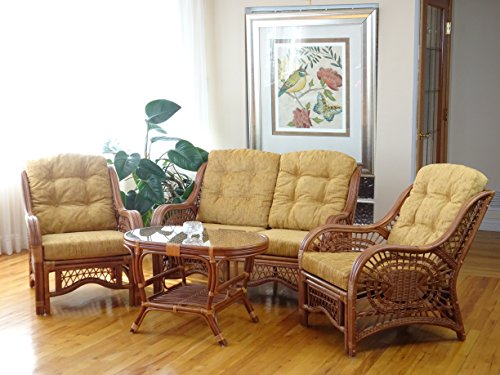 SunBear Furniture Lounge Malibu Loveseat Sofa ECO Natural Rattan Wicker Handmade Design Cognac