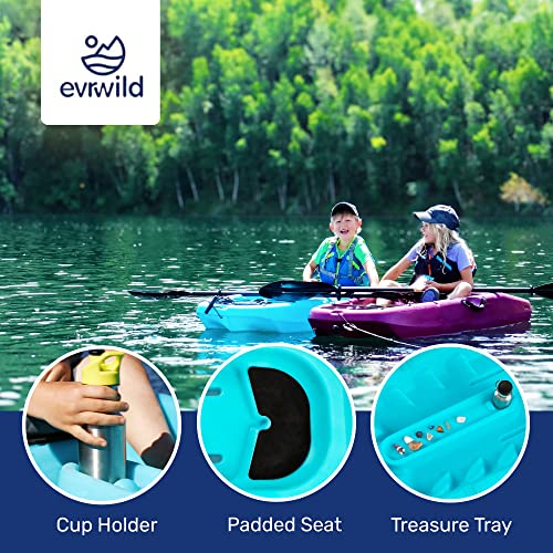 Evrwild Kids 6.5ft Kayak with Paddle, Lightweight Premium & Stable, 3-Level Footrest, Sit On Top for Youth to Teen Up to 130lbs, Grinnell Glacier Blue