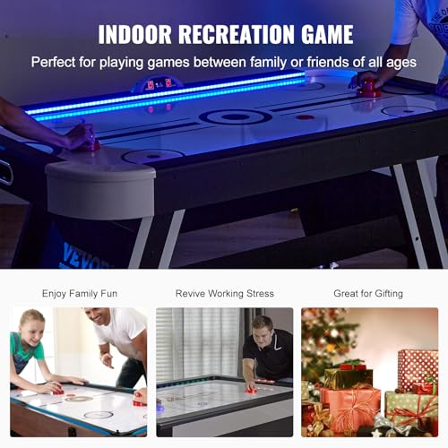 VEVOR Air Hockey Table 72" Indoor LED Sports Game Black and White