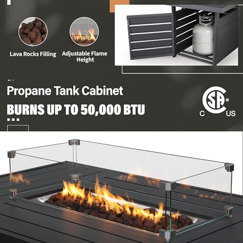 Solaste Aluminum Patio Furniture Set with Fire Pit Table, 7 Seats, Water-Resistant Cushions Grey