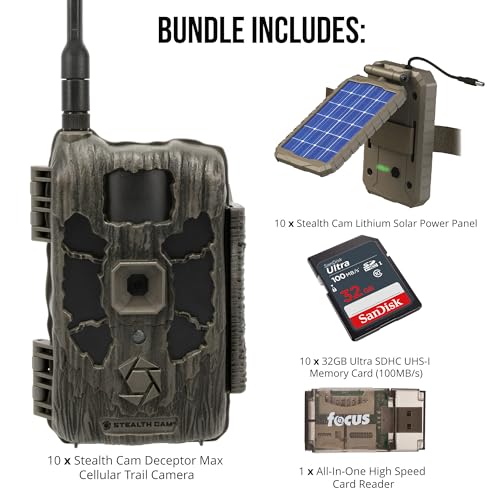 Stealth Cam 40MP Deceptor Max Cellular Trail Camera Bundle with Solar Power Panel, 32GB Memory Card, and Card Reader