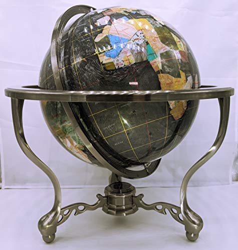 Unique Art Since 1996 Black Pearl Swirl Gemstone Globe with Silver Stand