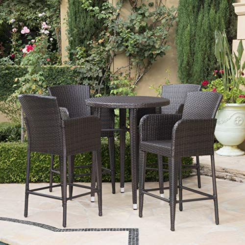 Great Deal Furniture Callum Outdoor Wicker 5-Pc Bar Table Set Multibrown