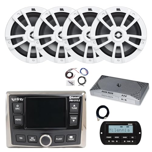 Enrock Marine Infinity PRV-315.2 Bluetooth AM/FM WeatherBand Radio Receiver with 4x 8" Speakers White